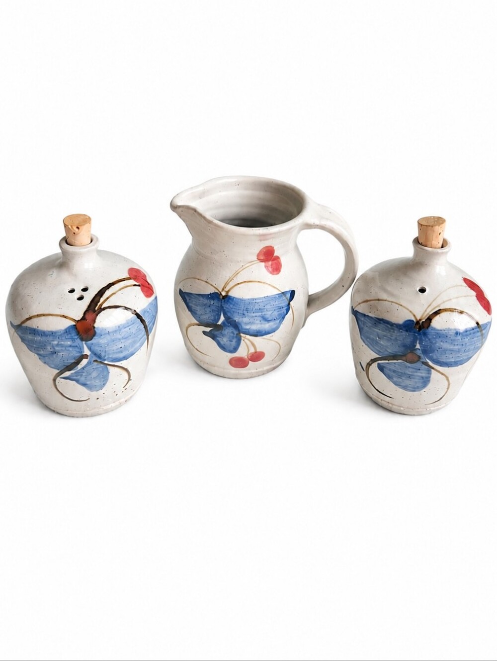 Vintage Rashleigh Pottery Cornwall Cruet Set 3-Piece Hand-Painted Stoneware